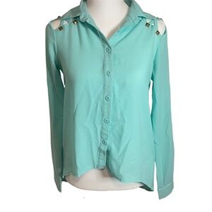 Nicki Minaj XS Turquoise Button Up Blouse with Rock Stud Accents